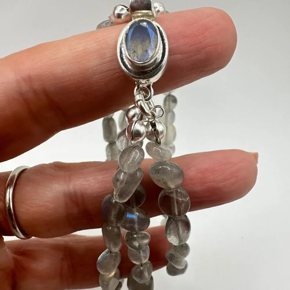 NWOT Labradorite and sterling silver, triple‎ stranded bracelet!
